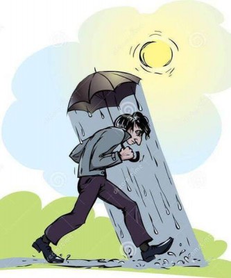 Paraplu man wandelt Zon regent onder paraplu.jpg